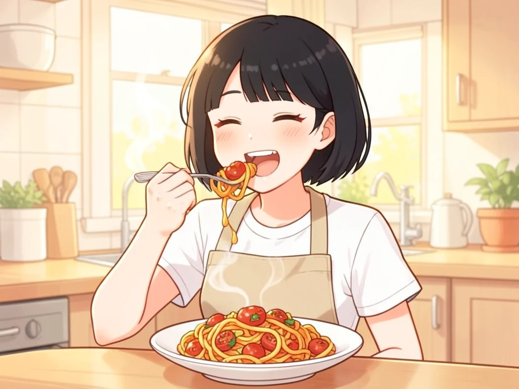 焼きトマトパスタを食べて感動する