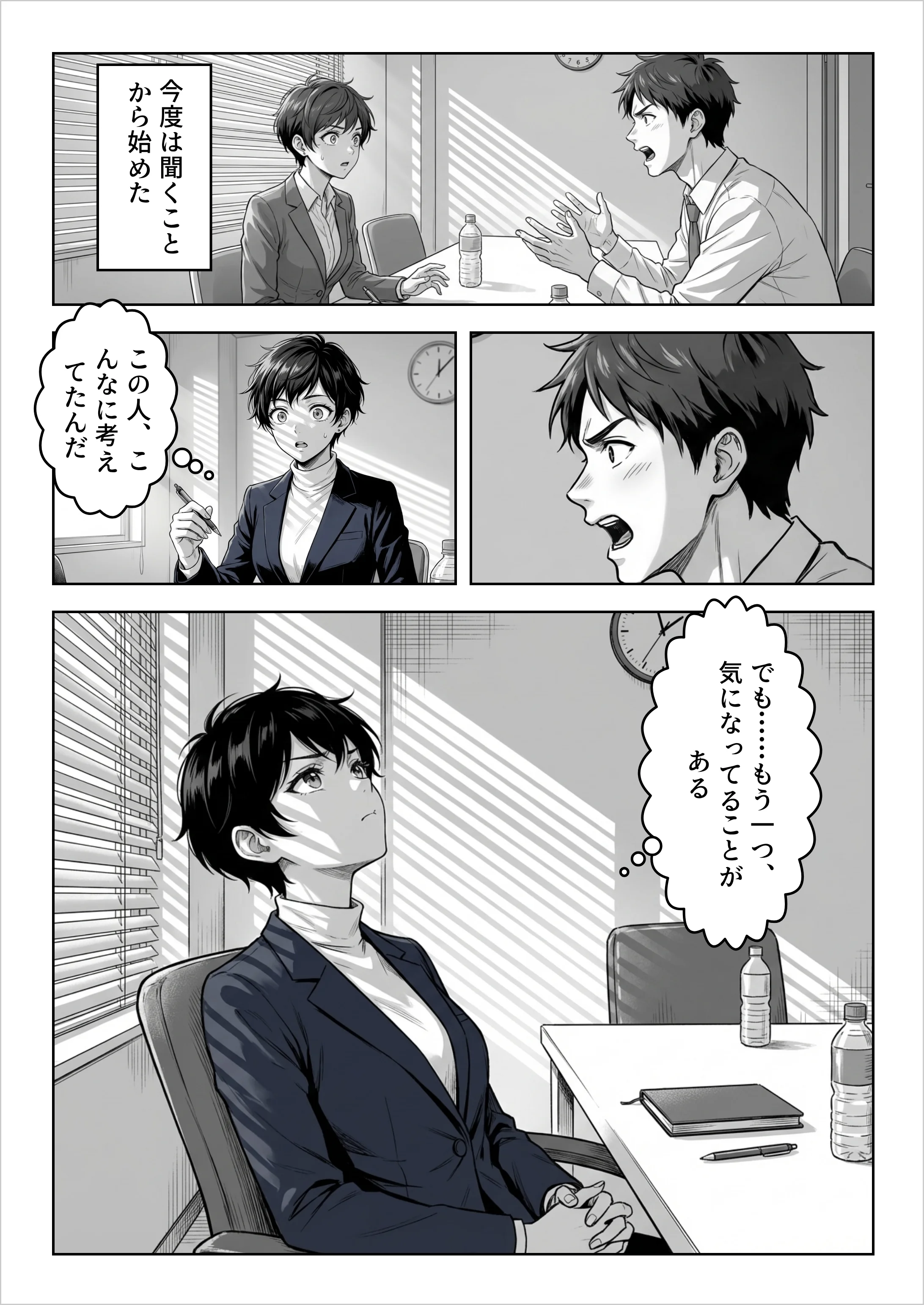 今日は聞くぞ——部下の報告が減っていることに気づいた主人公。ちゃんと聞くんだ、と自分に言い聞かせる